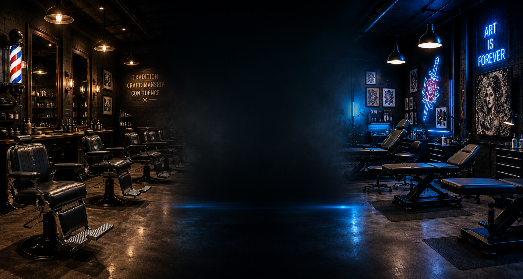 Premium barber and tattoo studio interior