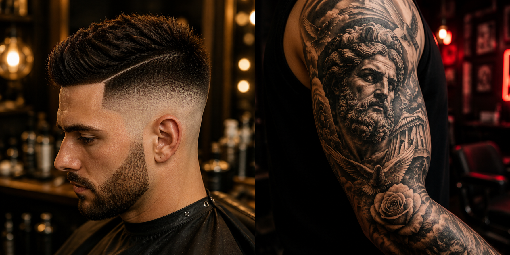 Premium barber haircut and black-and-grey realism tattoo showcase