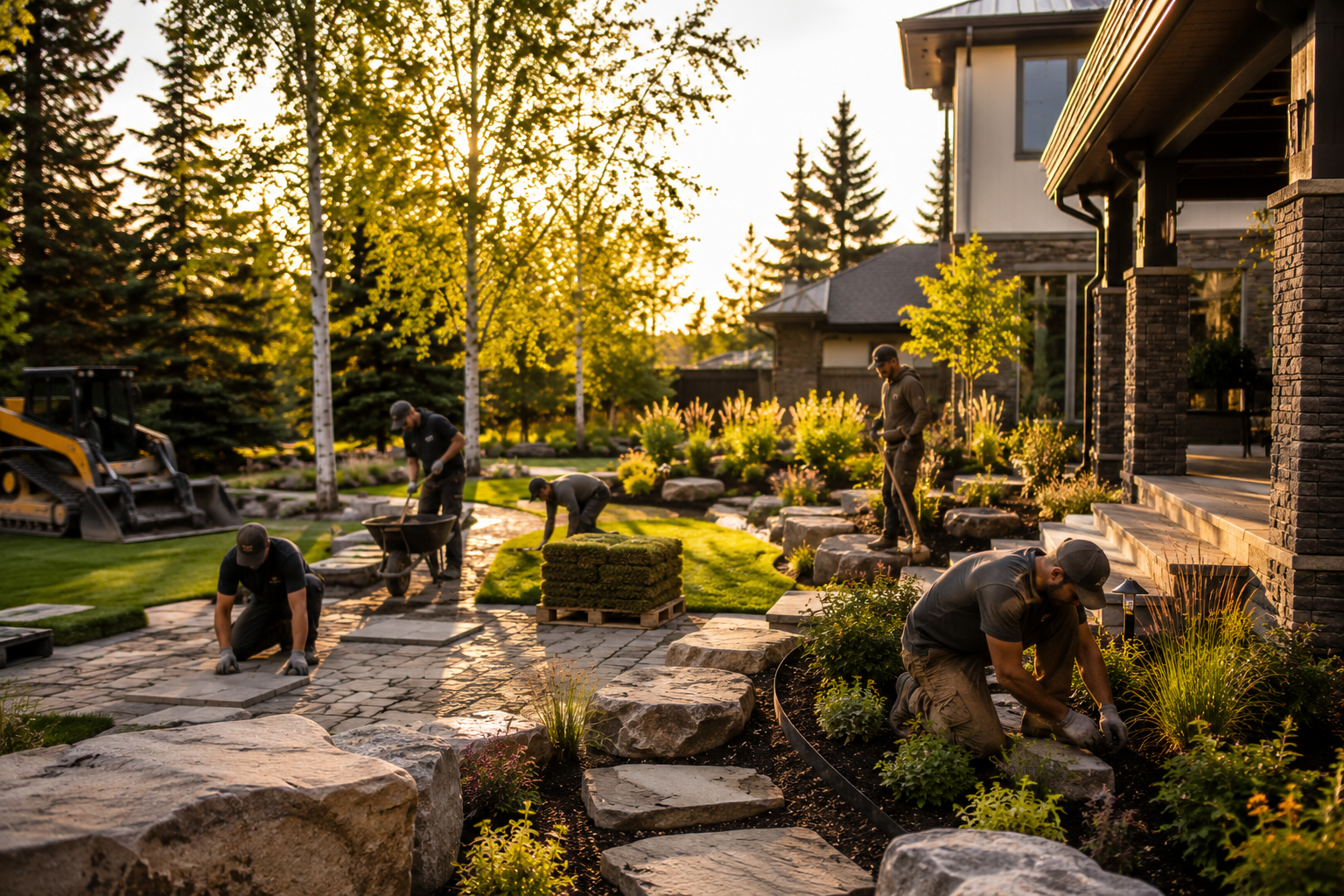Our professional landscaping and construction crew standing together